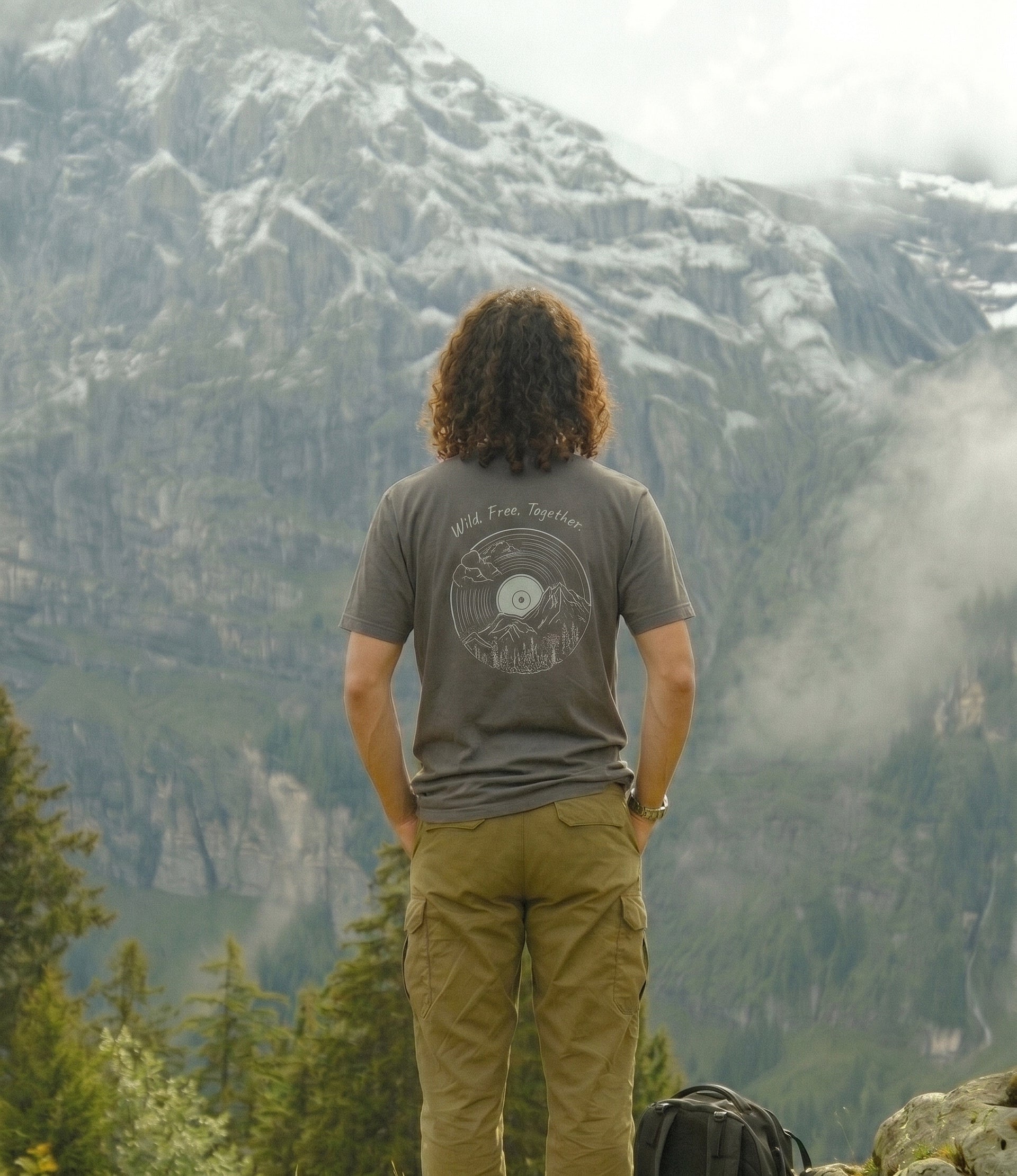 Mountain Vinyl Record T-Shirt — Retro Nature Graphic Tee